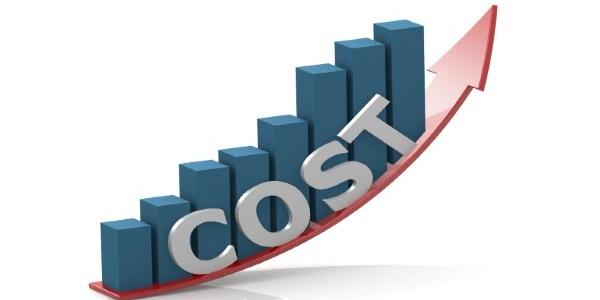 bar chart with cost word and growing up arrow