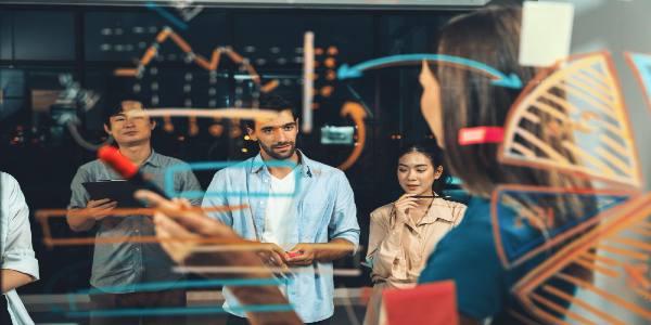 Group of smart businesspeople presented business strategy to investor tracery