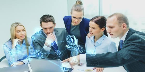 Business, technology, communication, connection and people concept