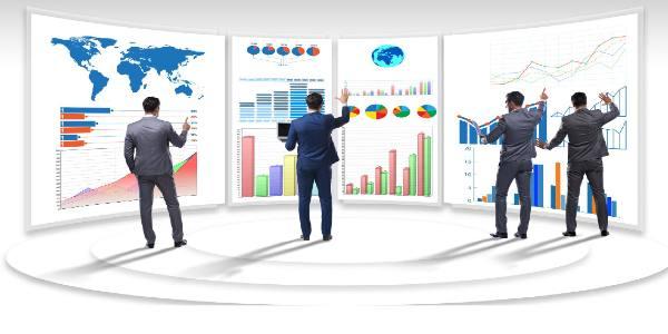 Businessman in business visualization and infographics concept
