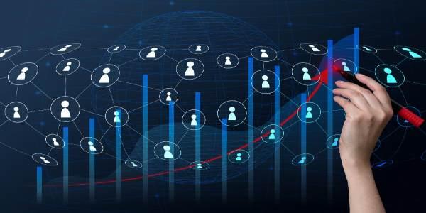 Holographic graph with growing indicators and business growth concept profitable